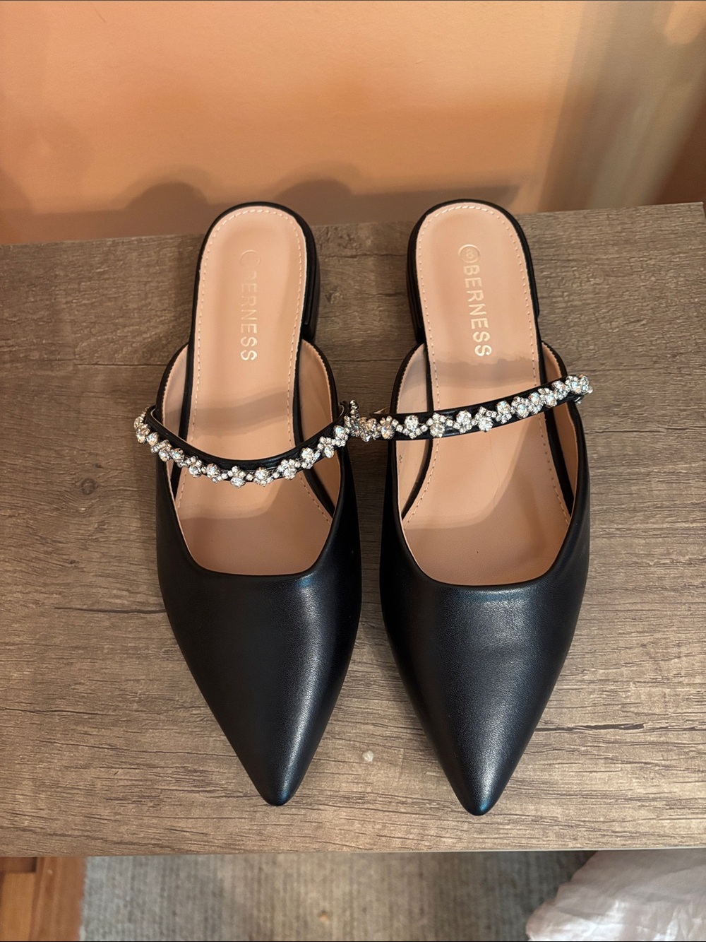 C. Berness Black Crystal-Embellished Pointed Mules